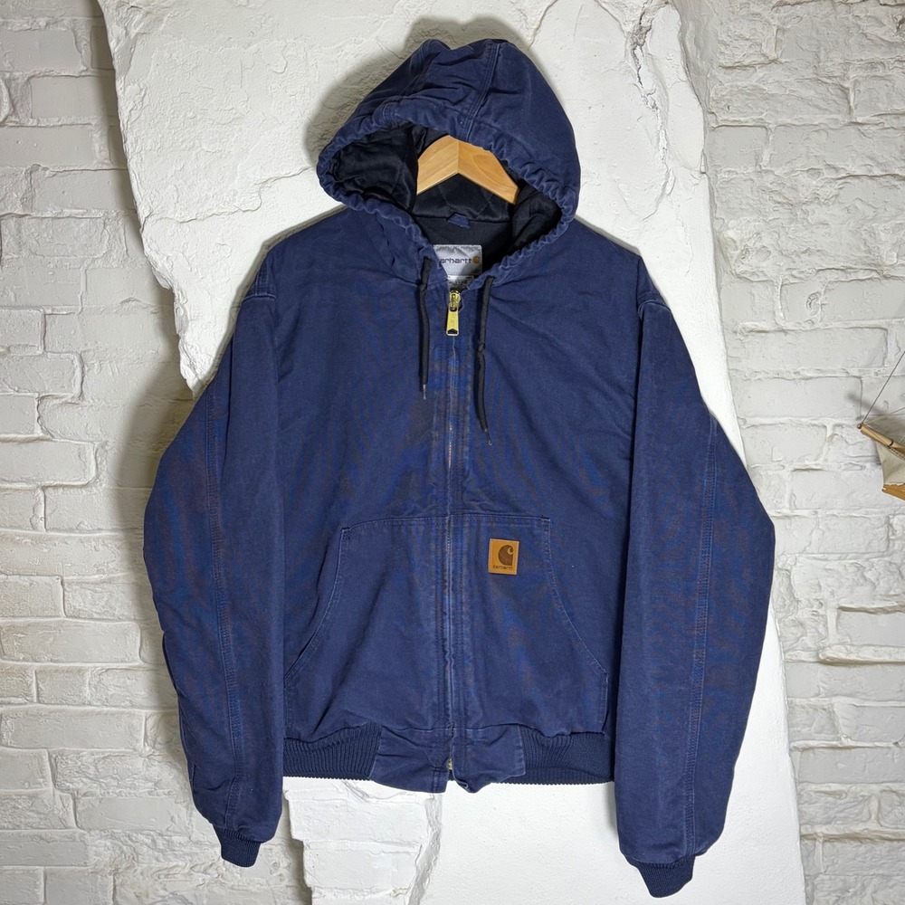 Carhartt Navy Blue Duck Canvas Quilted Lined 37620 Rental Work Jacket Large